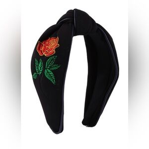 Floral Embroidered Headband Black NWT